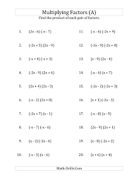 New 2014 11 07 Multiplying Factors Of Quadratic Expressions With X Coefficients Of 1 1 2 And 2 A Algebra Worksheets 9th Grade Math Algebra 2 Worksheets