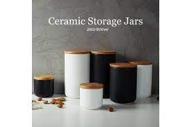 Ceramic storage jars wooden lids tea coffee sugar canisters kitchen container. Ceramic Storage Jars Wooden Lids Tea Coffee Sugar Canisters Kitchen Container White 260 Ml Matt Blatt
