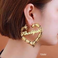 Ailin Custom Name Earrings For Women Customize Initial Nameplate Earring Bamboo Style Personalized Heart Name Earrings Aliexpress Jewelry Accessories
