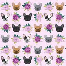 Colorful Fabrics Digitally Printed By Spoonflower French Bulldog Fabric Purple Lavender Pastel Purple Frenchie Dogs And Florals Fabric In 2021 Cute Patterns Wallpaper Bulldog French Bulldog