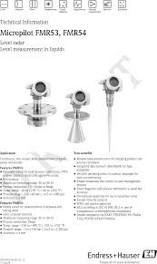 Die endress+hauser ag ist ein international tätiger schweizer anbieter von messgeräten, dienstleistungen und lösungen für die industrielle verfahrenstechnik. Fmr5xc Level Radar User Manual Micropilot Fmr53 Fmr54 Endress And Hauser Gmbh And Co