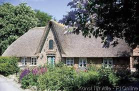 Haus Lupinen Garten Bauerngarten Baume Reetdach Stauden Bluhend Bluten Europa Deutschland Insel Sylt Keitum Bauerngarten Stauden Reetdach