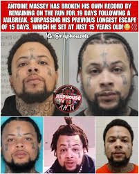 Antoine Massey has broken his own record by going more than 19 days without  getting caught after a jailbreak, according to NOLA. During his multiple  escapes, his previous longest time