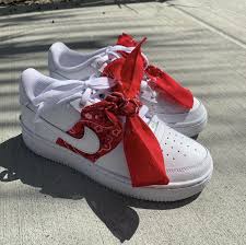 Air Force 1 Black Bandana Shoes Red Bandana Air Force 1s Red Bandana Shoes Custom Nike Shoes Nike Shoes Air Max