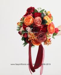 出門花球 紅色花球 橙色花球 手棒花 新娘結婚 絲花球 仿真花 wedding bouquet red orange artificial flowers floral wreath silk bouquet