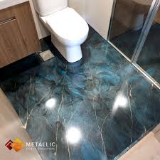 Metallic Epoxy Singapore Blue Galaxy With Gold Veins Bathroom Floor In 2020 Bathroom Flooring Flooring Epoxy