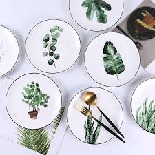 8 Inc Yuvarlak Yesil Yaprak Seramik Yemek Plaka Seti Mutfak Sofra Tatli Meyve Salatasi Tabagi Yemek Takimi Kek Plaka Bati Gida Yemekler Ve Tabaklar Aliexpress