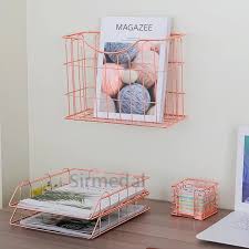 5 out of 5 stars. Rose Gold Office Supplies Wire Metal 4 In 1 Desk Organizer Set Stick Note Holder Hanging File Organizer And 2 Letter Trays Gift Aliexpress