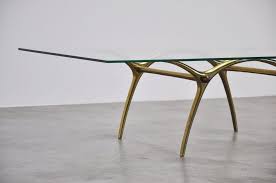 Brass antique vintage coffee table metal base. Italian Brass Coffee Table With Sculptural Base 1950 Mid Mod Design