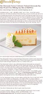 Pinned July 13th 50 Off Slices The 30th 31st At Cheesecake Factory Coupon Via The Co National Cheesecake Day Lemon Meringue Cheesecake Eat Dessert First