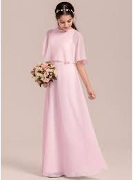 A Line Princess Scoop Neck Floor Length Zipper Up Sleeves 1 2 Sleeves Blushing Pink Chiffon J Girls Bridesmaid Dresses Kids Bridesmaid Dress Bridesmaid Dresses