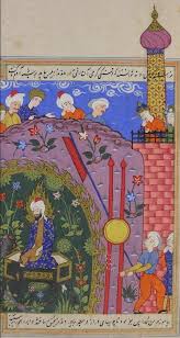 hastend ki pis revened netevanistend ki fersengi germiye an refti dermandend iblis biyamed ber sebhe adem ve guft biyamuzem men suma ra pes befermu miniature