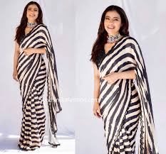 Black And White Striped Saree Blouse Kajol In A Striped Saree At Tanhaji Promotions South India Fashion Black And White Saree Saree Look Saree Designs
