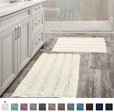 Amazon Com Set Of 2 Super Thick Soft Striped Shaggy Chenille Bath Mats Machine Washable Bath Rugs Set For Bathroom Dry Fast Water Absorbent Bath Mats Cream Pack 2 20 X 32 17 X 24