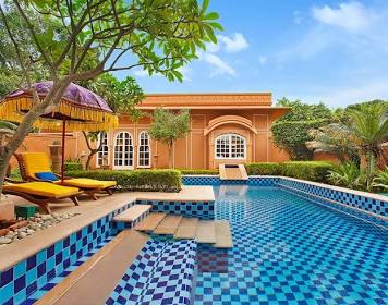 Private pool villa at Rajvilas, AI generated