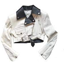 Jean Paul Gaultier Runway Leather Biker Jacket White Leather Jacket Cropped Biker Jacket Cropped Leather Jacket