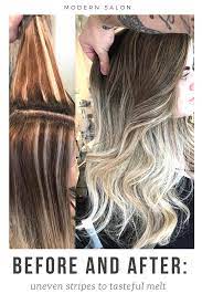 Correction Uneven Stripes To Tasteful Melt Hair Color Techniques Diy Hair Color Hair Color Highlights