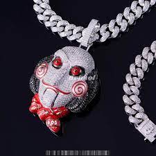 6ix9ine X Jigsaw Clown Iced Out Pendant Diamond Necklace Rapper Chain Necklace Diamond Necklace Pendant
