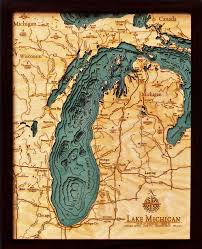 Lake Michigan 3 D Nautical Wood Chart 16 X 20