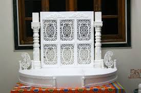 Ganesh Chaturthi Decoration Idea S For Home Decoration Makhar Flower Thermocol Http Acrylic Furniture Decor Ganpati Decoration At Home Pooja Room Design