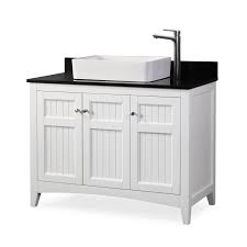 A white porcelain sink crowns the top of the stone countertop, enhancing the elegant aesthetic of the vanity. 42 Benton Collection Thomasville Vessel Sink White Bathroom Vanity On Sale Overstock 27994414