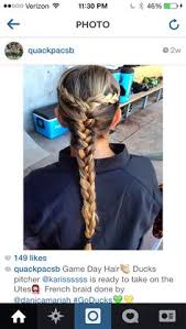 I play softball and what i typically do is french braid the hair on the crown of my head and pull the rest into a bun or pony tail. 10 Softball Ideas Softball Softball Quotes Softball Life