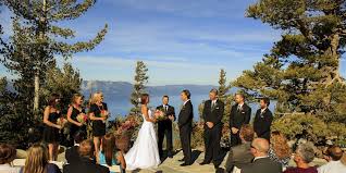Wedding Overlooking Beautiful Lake Tahoe Heavenly Mountain Resort Blue Sky Terrace Weddings Ge Lake Tahoe Wedding Venues Tahoe Wedding Venue Tahoe Wedding