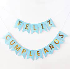 Vallas, paredes, carteles (31) de mesa (13) portadas de dvd (24) invitación (10) Cartel Banderines Feliz Cumpleanos Celeste