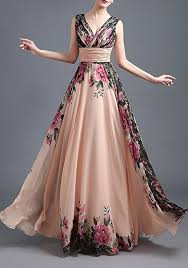 Si abbina perfettamente allo scaldacuore fotografato insieme all'abito e che è in vendita separatamente su questo. Abiti Lunghi Floreale Drappeggiato Profonda Scollatura Eleganti Da Cerimonia Champagne Vestito Maxi Vestito
