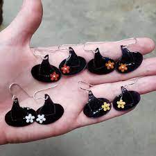 Witch Hat Earrings By Juried Team Member Kathrynriechert Theyve Got Flowers Because As You Know Not All Witches Are Scary Happy Halloween