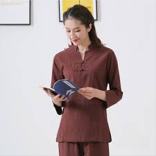Bộ Quần Áo Nữ Cư Sĩ Màu Nâu Vải Cotton, Quần Áo Phật Tử Nữ, Áo Đi Chùa Lễ  Phật Trang Nhã Thanh Lịch