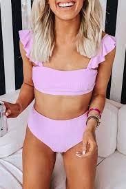 Our Rising Sun Ruffled Bikini Set Is The Perfect Bikini Set For Your Next Great Beach Escape Features Ruffle Trims Trendy Swimsuits Light Pink Bikini Bikinis
