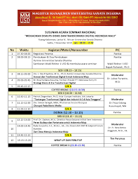Contoh teks protokol mc sambutan idul fitri terbaru susunan acara idul fitri oleh tomata likuang 05 jun 2019 3 komentar dibawah ini adalah contoh teks protokol yang bisa digunakan sebagai sambutan bagi mc idul fitri. Susunan Acara Seminar Nasional Mm Usd Sabtu 7 Des 2019 08 00 15 30 Fakultas Ekonomi Usd