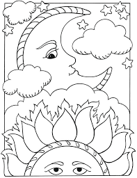 Color this cartoon owl with glasses and santa claus hat, sitting on a half moon, with beautiful winter clouds and stars. Star And Moon Coloring Pages For Kids And For Adults Free Coloring Library