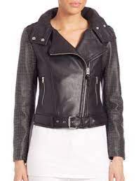 Mackage Yoana Jersey Detail Moto Jacket In Black Modesens Real Leather Jacket Mackage Jacket Studded Jacket