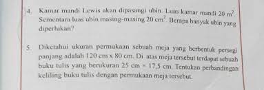 Bapak ganda menginginkan konsep rumah bergaya tropical. Kamar Mandi Lewis Akan Dipasangi Uhin Luas Kamar Mandi 20 M Sementara Luas Ubin Masing Masing 20 Brainly Co Id