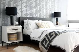 Browse pottery barn for luxurious gray bedding, duvets and sheets. Black And Gray Bedroom With Charcoal Gray Greek Key Throw Blanket Contemporary Bedroom