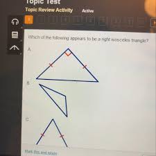 The triangle on the left is an obtuse scalene triangle, while the one on the right is a right isosceles triangle. Which Of The Following Appears To Be A Right Isosceles Triangle Brainly Com