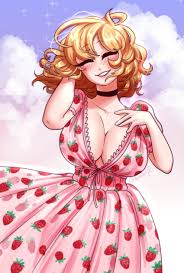 Rule 34 Dev - 1girls big_breasts blonde_hair blush blushing_at_viewer  breasts choker cleavage closed_eyes clothed clothing dress female  female_only fully_clothed large_breasts pink_dress rumblyf smile solo  strawberry_dress sundress|5288087088