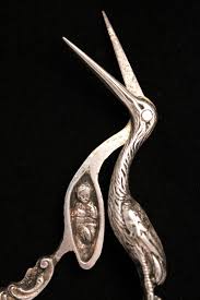 Antique Sterling Silver Midwife Stork Umbilical Cord Scissors 1853 1859 Vintage Sewing Notions Vintage Sewing Machines Scissors