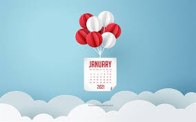 Praktische, vielseitige monatskalender für den kalendermonat januar 2021 mit farblich markierten bundesweiten feiertagen und kalenderwochen. Herunterladen Hintergrundbild 2021 Januar Kalender Blauer Himmel Weisse Und Rote Luftballons Januar 2021 Kalender 2021 Konzepte 2021 Winterkalender Januar Fur Desktop Kostenlos Hintergrundbilder Fur Ihren Desktop Kostenlos