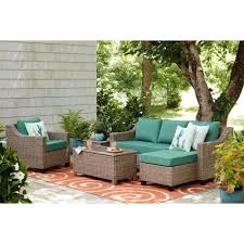 Hampton Bay Amber Grove 4 Piece Wicker Outdoor Aluminum Frame Sectional Set With Cushion Guard Surplus Cushions 65 17539a4 The Home Depot Outdoor Patio Decor Wicker Patio Sectional Patio Decor