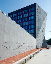 Unique Dormitory Building On The Campus Of Twente University In Enschede Netherlands Is Equipped Wit Rock Climbing Wall Playgrounds Architecture Rock Climbing