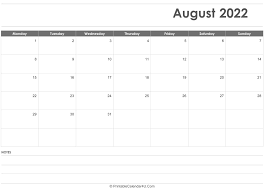 Editable August 2022 Calendar