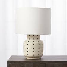 Shop Grid Black And White Polka Dot Table Lamp Simple Black Blocks Get Into Formation Atop White Earthenware Base Table Lamp Black Table Lamps Pink Table Lamp