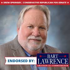 Honored to have the endorsement of Grayson County Commissioner Bart Lawrence.  He joins Grayson County officials including Representative Reggie Smith,  Sheriff Tom Watt, and Comm. Phyllis James in backing my campaign. I