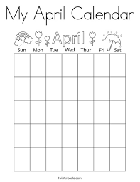 Wall calendar 2017 with ornament for coloring, anti stress coloring book, april kids activity calendar series. My April Calendar Coloring Page Twisty Noodle