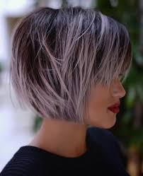 Go for a strong center part, and super precisely cut. Choppy Brown And Lavender Bob Short Thin Hair Hair Styles Short Choppy Haircuts