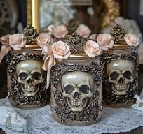 Elegant Rococo skull jars with floral and ribbon ...