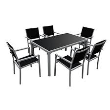 Salon De Jardin Bergamo En Textilene Noir 6 Places Aluminium Gris Salon De Jardin Mobilier Jardin Canape 5 Places